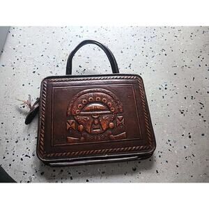 Vintage Embossed P U Leather Women Brown Handbag (Hand Tooled) Tote Bag